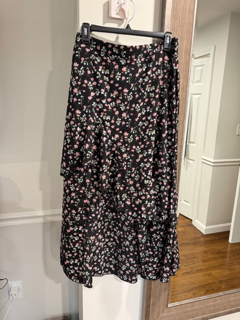 Amazon Essentials Black Maxi Skirt with Pink & Green Floral